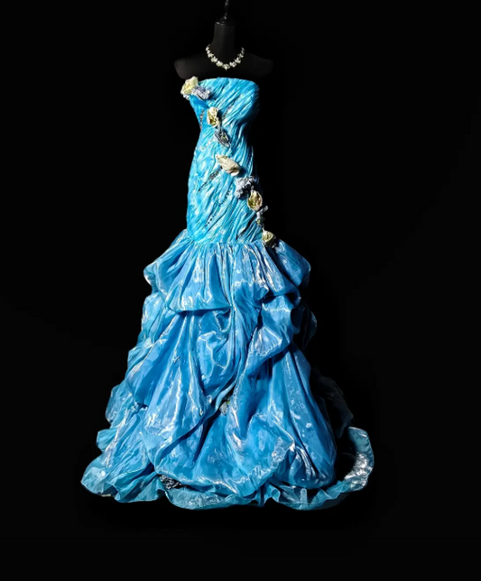 Elegant Sheath Strapless Evening Dress Long Satin Blue Prom Dress ED07388