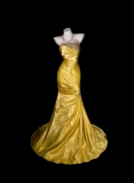 Robe de soirée fourreau élégante sans bretelles, longue en satin doré, robe de bal ED07392