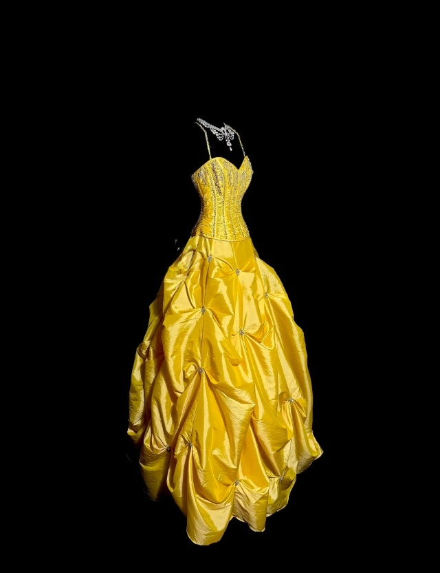 Magnifique robe de bal jaune, décolleté cœur, coupe trapèze, en satin orné de perles, robe d'anniversaire ED07401