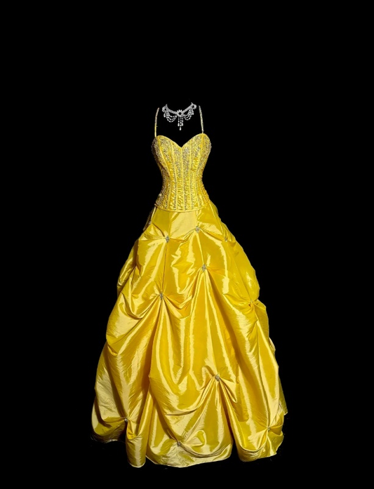 Gorgeous Yellow Prom Dress Sweetheart A-Line Evening Dress Satin Beaded Birthday Dress ED07401