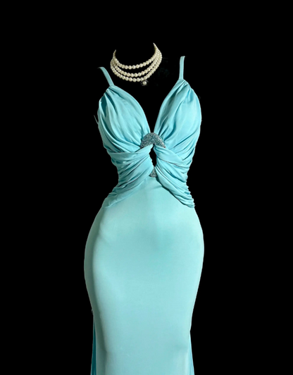 Chic Blue Prom Dress V-neck Sheath Evening Dress ED07405