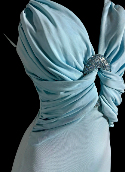 Chic Blue Prom Dress V-neck Sheath Evening Dress ED07405