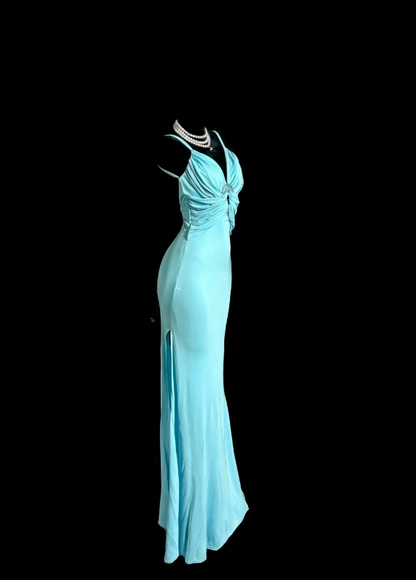 Chic Blue Prom Dress V-neck Sheath Evening Dress ED07405