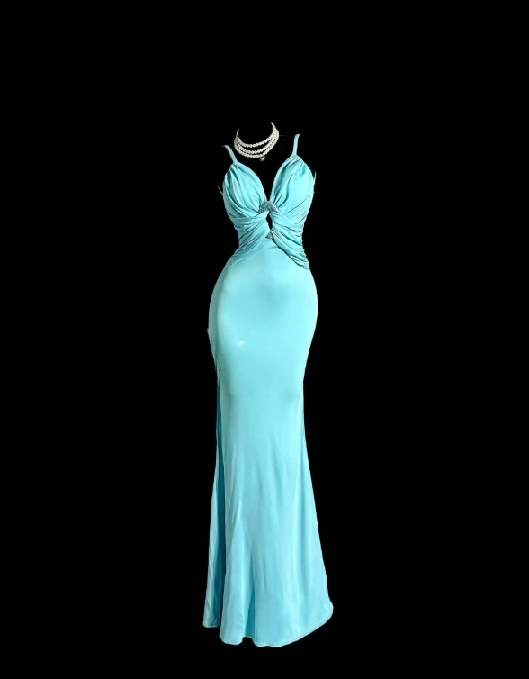 Chic Blue Prom Dress V-neck Sheath Evening Dress ED07405