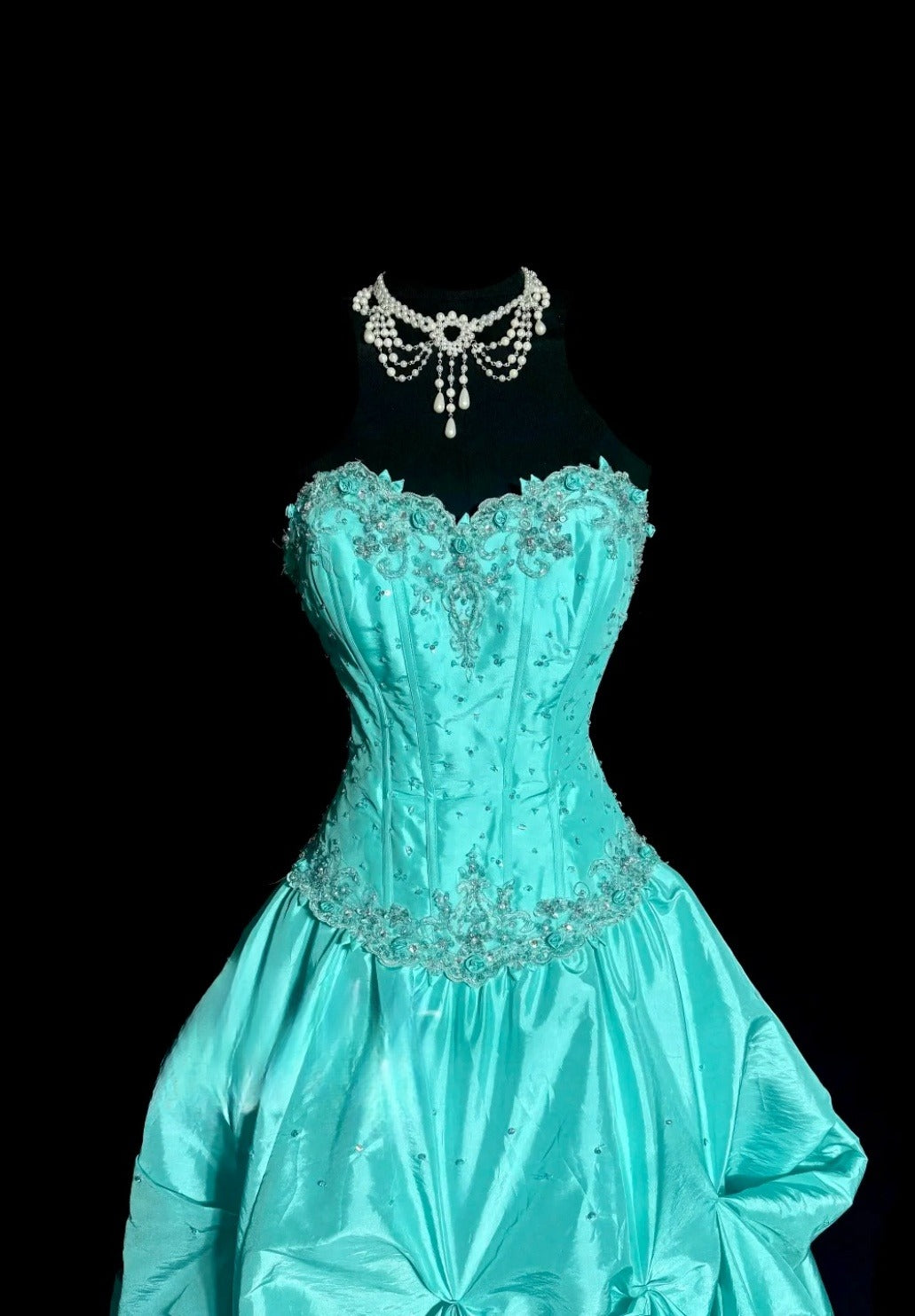Elegantes türkisfarbenes Satin-Abendkleid mit Herzausschnitt, A-Linie, langes Modell ED07406