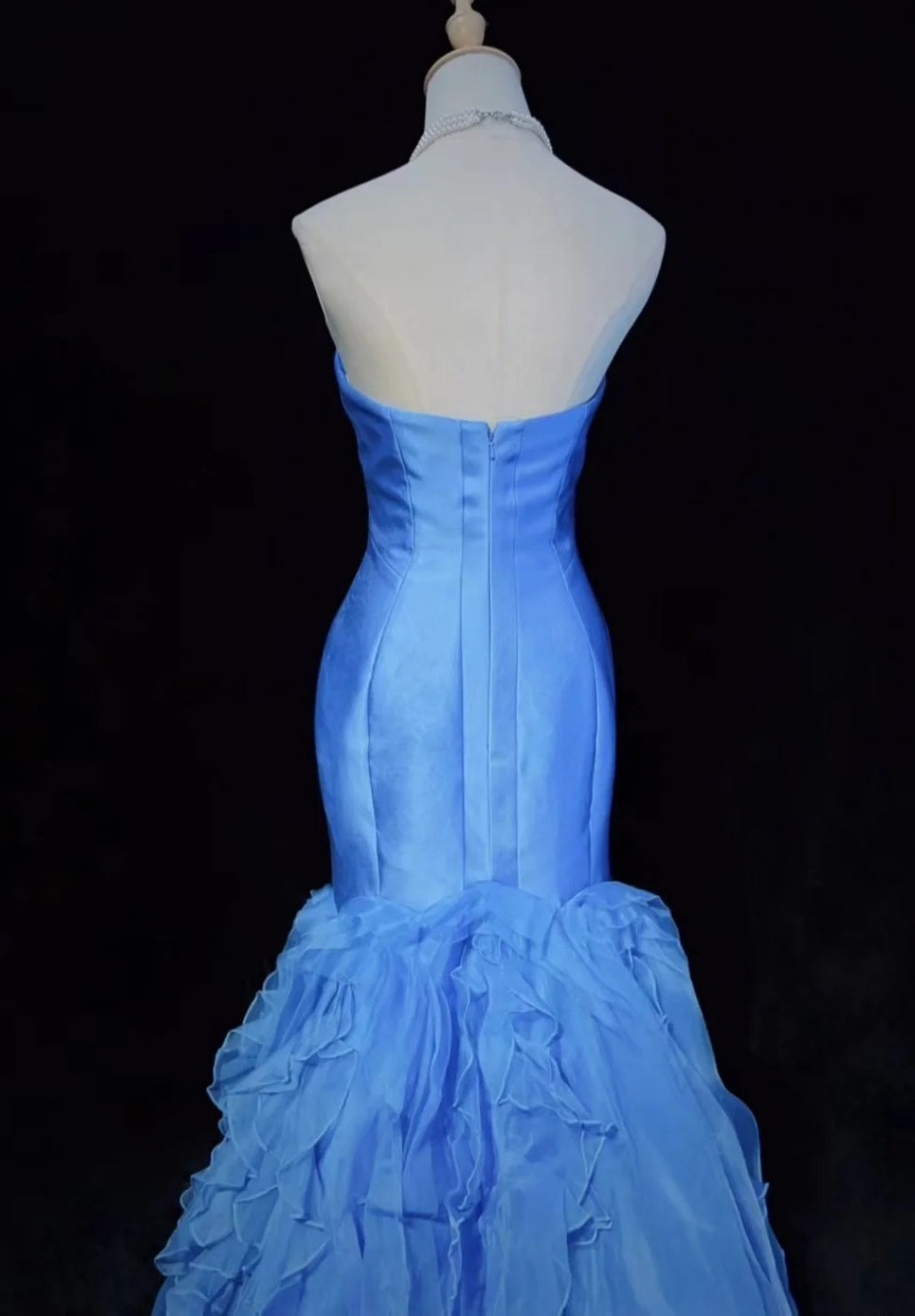 Robe de bal bleue chic en satin, bustier cœur, robe de soirée sirène longue ED07407