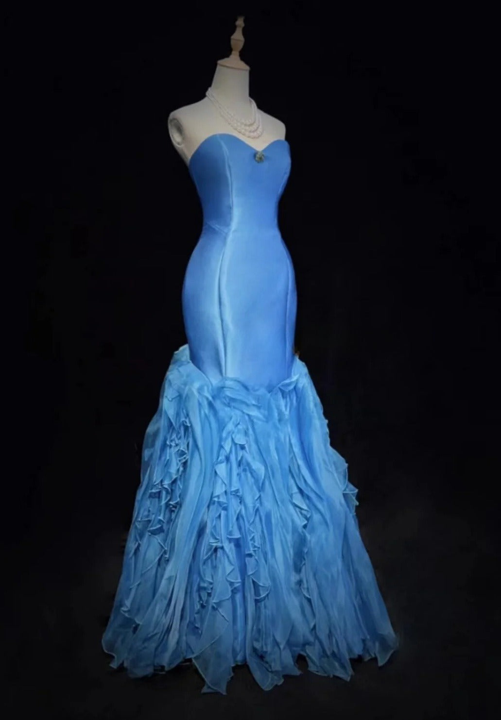 Robe de bal bleue chic en satin, bustier cœur, robe de soirée sirène longue ED07407