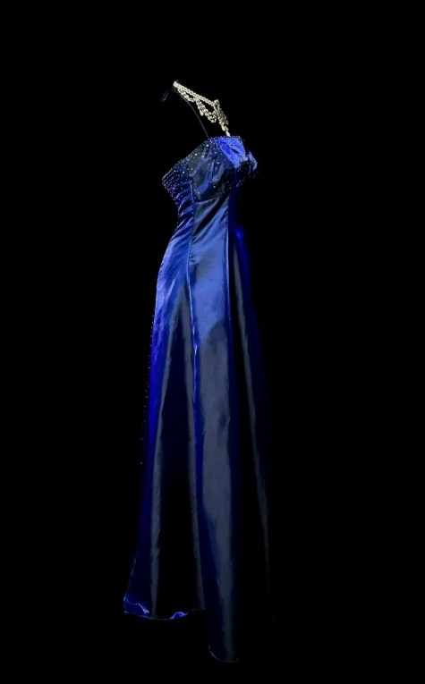 Robe de bal bleu marine chic en satin, dos nu, fourreau, longue robe de soirée ED07413