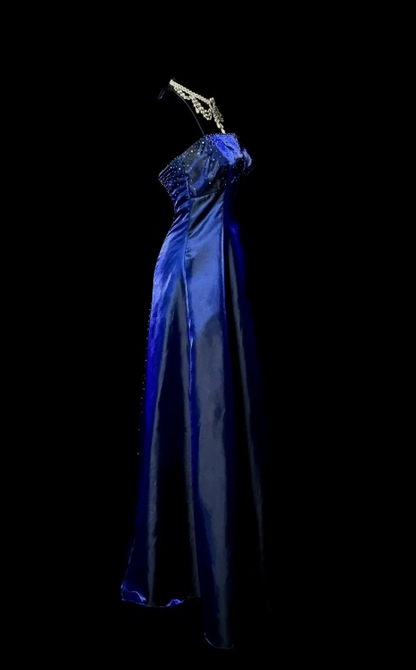 Robe de bal bleu marine chic en satin, dos nu, fourreau, longue robe de soirée ED07413