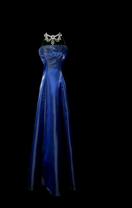 Robe de bal bleu marine chic en satin, dos nu, fourreau, longue robe de soirée ED07413