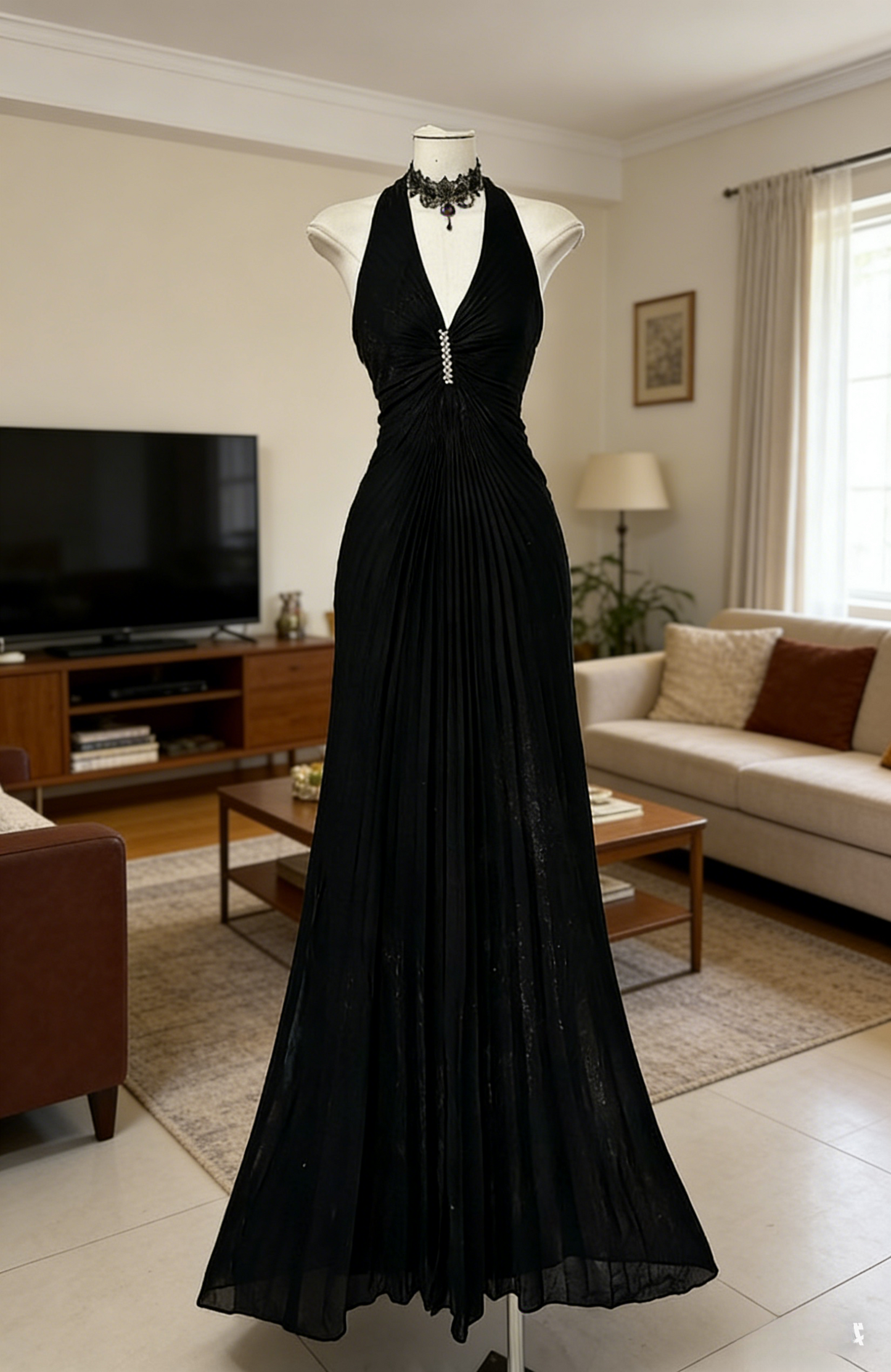 Classy Black Prom Dress Chiffon V-neck Sheath Long Evening Dress ED07416