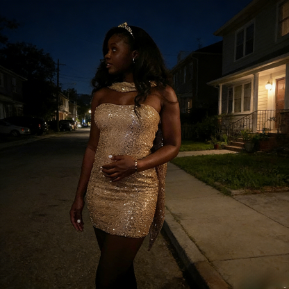 Fashion Gold Prom Dress Sequins Strapless Sheath Short Party Dress Sleeveless Evening Dress ED07423