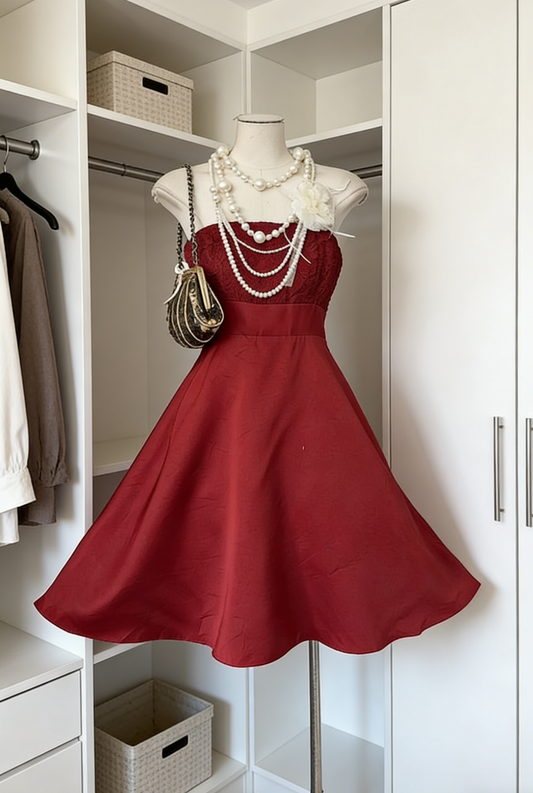 Cute Burgundy Birthday Dress Strapless A-Line Prom Dress Short Satin Party Dress ED07429