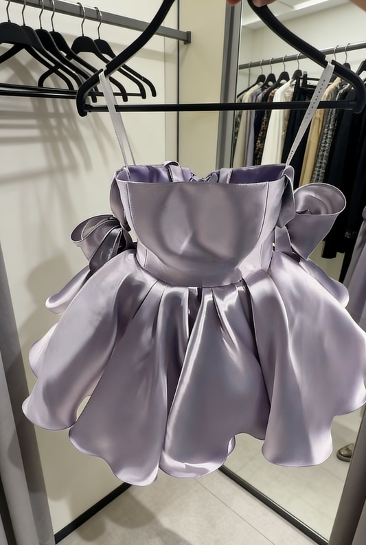 Cute Light Purple Birthday Dress Straps A-Line Prom Dress Short Satin Party Dress ED07430