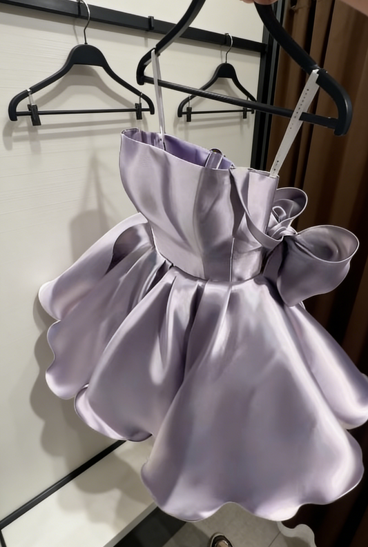 Cute Light Purple Birthday Dress Straps A-Line Prom Dress Short Satin Party Dress ED07430