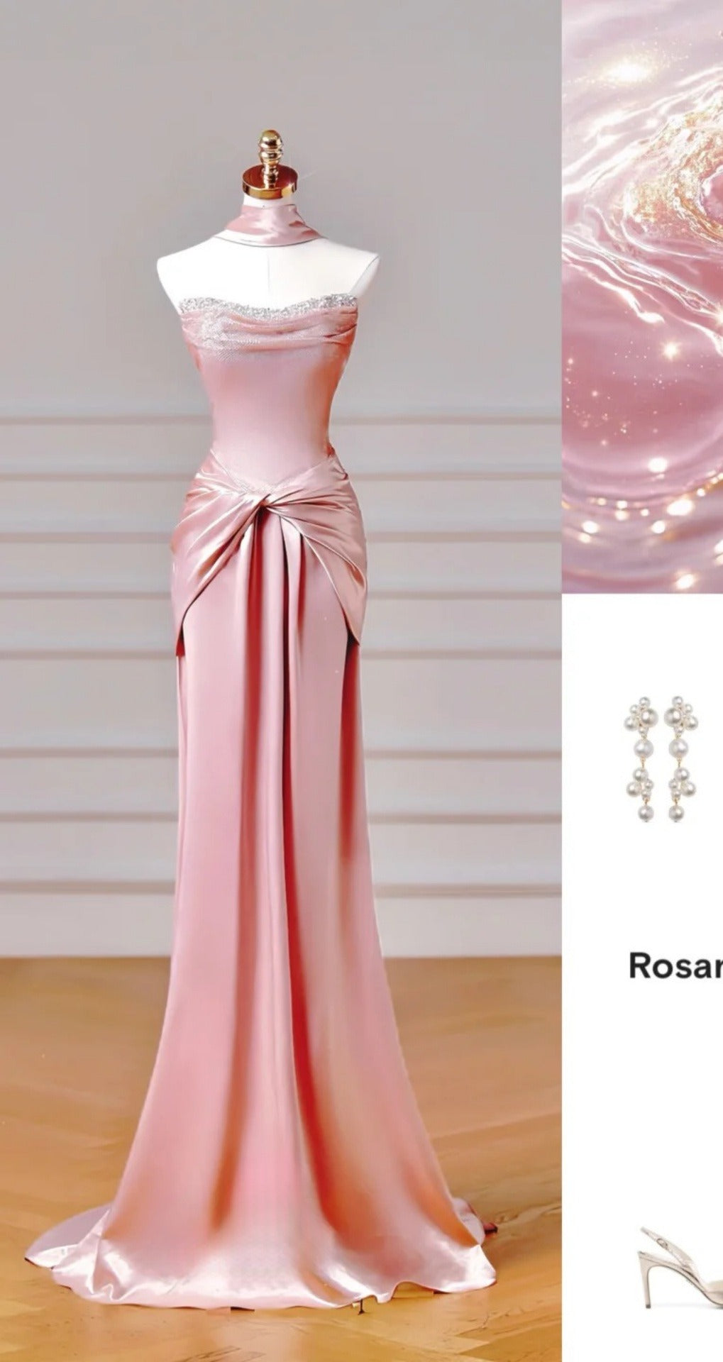 Robe de soirée longue fourreau bustier satin rose mignon ED07433