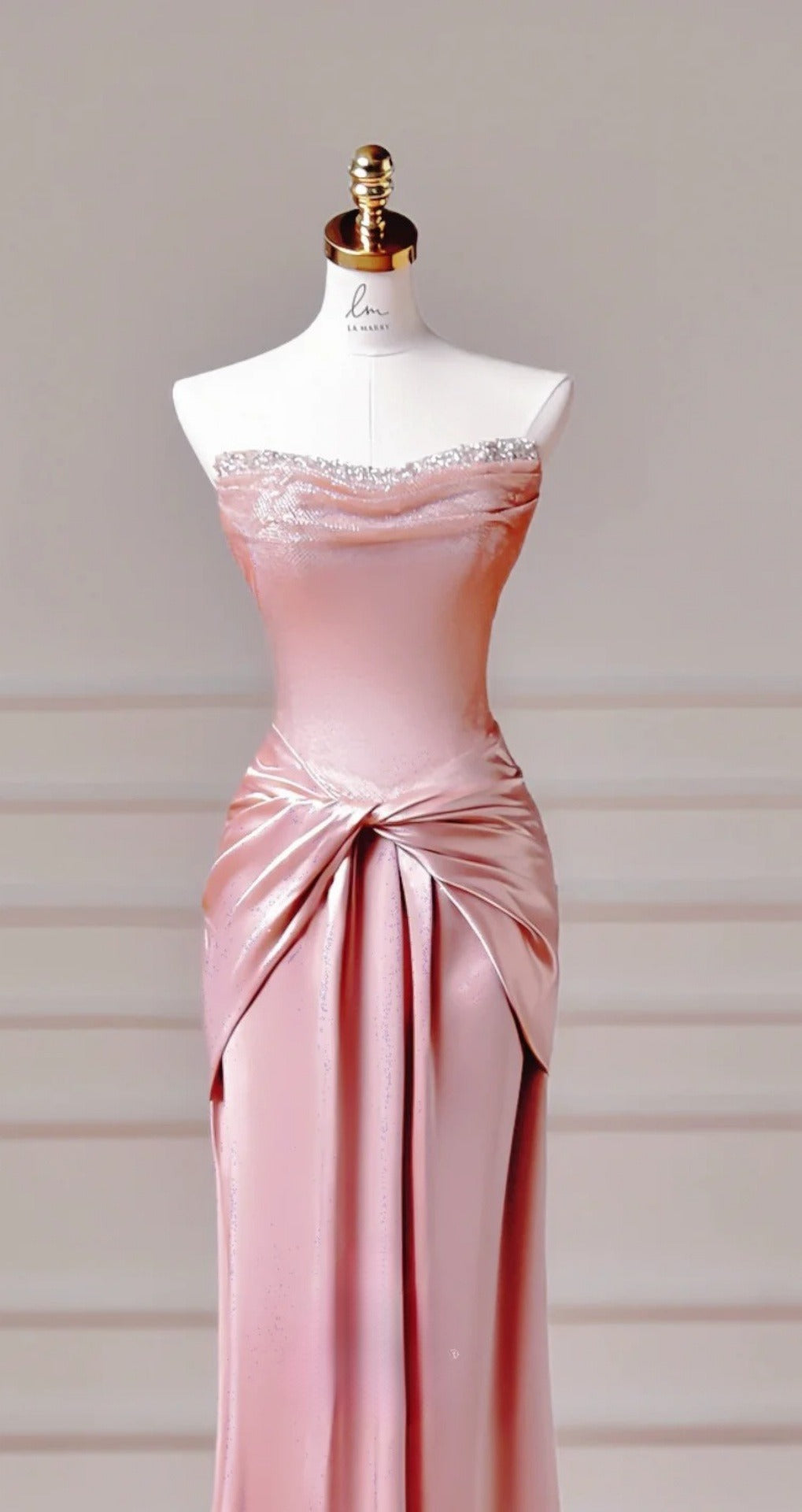 Robe de soirée longue fourreau bustier satin rose mignon ED07433