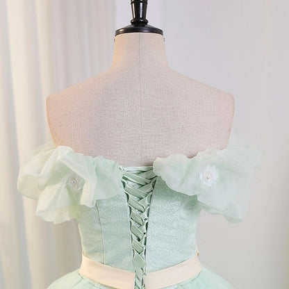 Grünes schulterfreies Tüll-Langes Ballkleid, Grünes Spitzen-Langes Sweet 16-Kleid ED0743