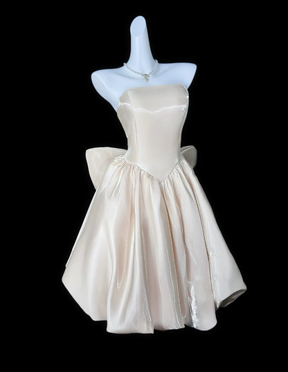 Simple A-Line Satin Strapless Birthday Dress Light Champagne Short Prom Dress Sleeveless Party Dress ED07467