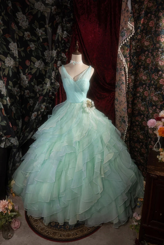 Gorgeous Green Quinceanera Dress A-Line Tulle Prom Dress V-neck Sleeveless Sweet 16 Dress ED07471