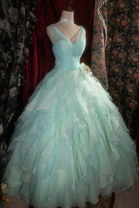 Gorgeous Green Quinceanera Dress A-Line Tulle Prom Dress V-neck Sleeveless Sweet 16 Dress ED07471