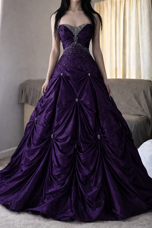 Chic Strapless A-Line Satin Long Evening Dress Burgundy Prom Dress ED07479