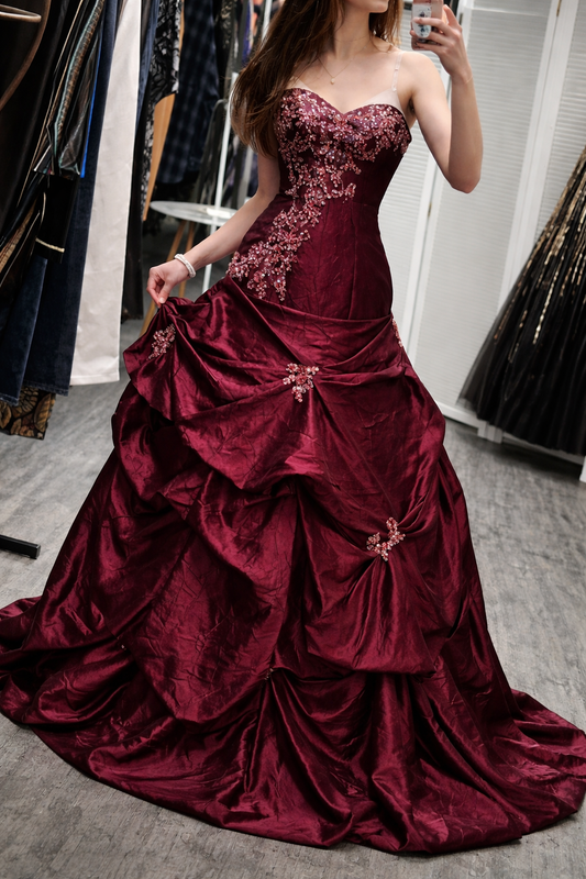 Chic Sweetheart A-Line Satin Long Evening Dress Burgundy Prom Dress ED07480