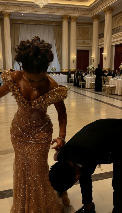 Elegant Mermaid Long Evening Dress Beaded Tulle Off-shoulder Gold Prom Dress ED07484