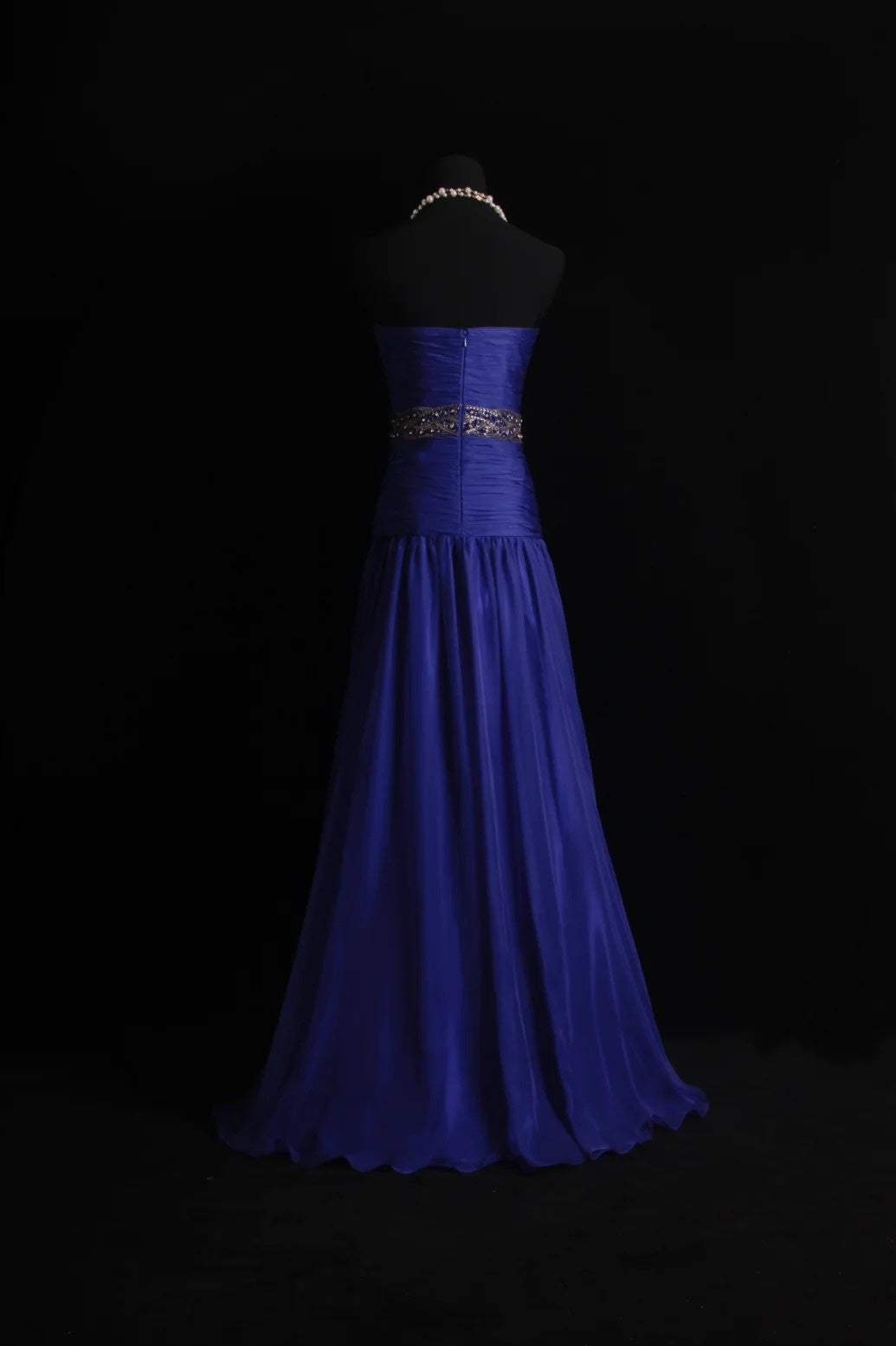Robe de soirée longue élégante fourreau bustier mousseline de soie bleu robe de bal ED07485