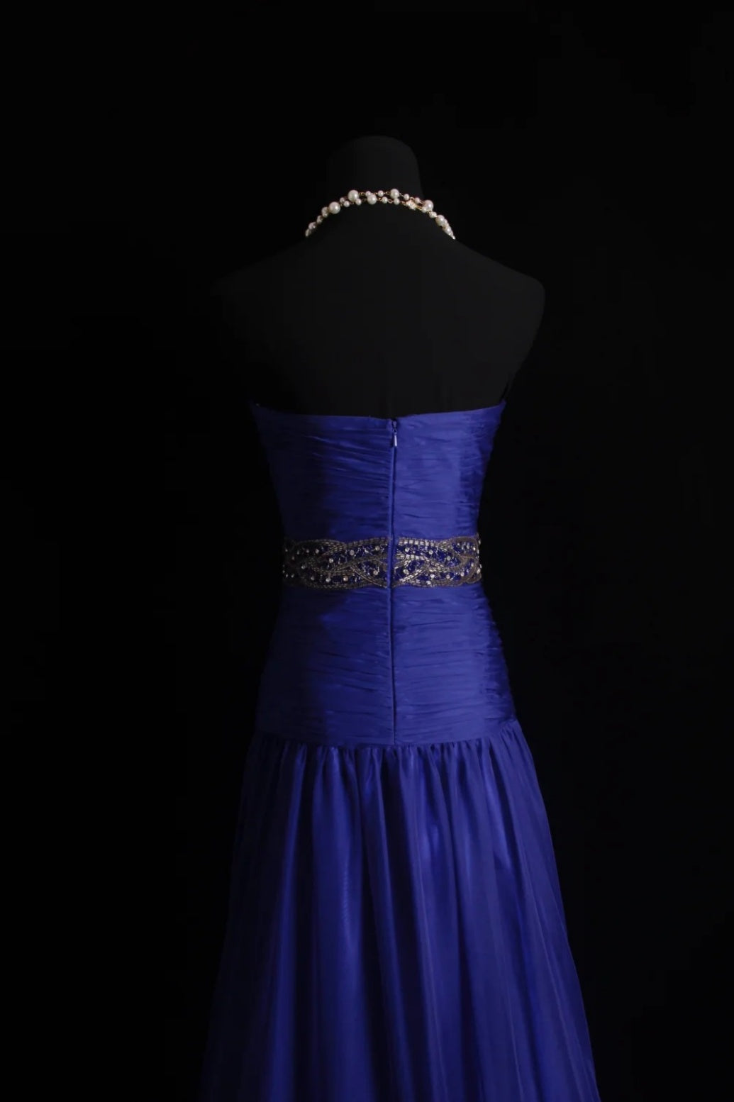 Robe de soirée longue élégante fourreau bustier mousseline de soie bleu robe de bal ED07485