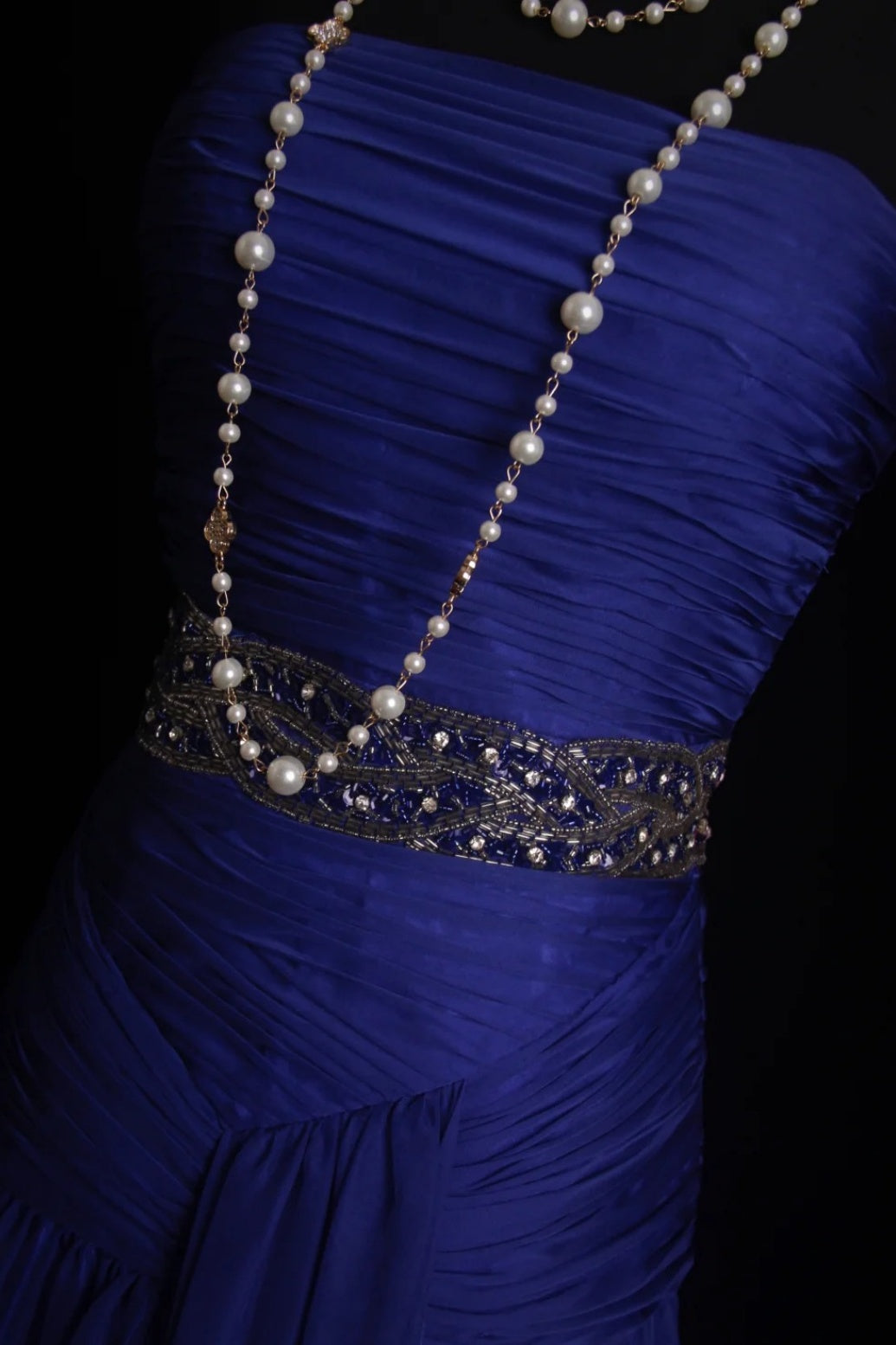 Robe de soirée longue élégante fourreau bustier mousseline de soie bleu robe de bal ED07485