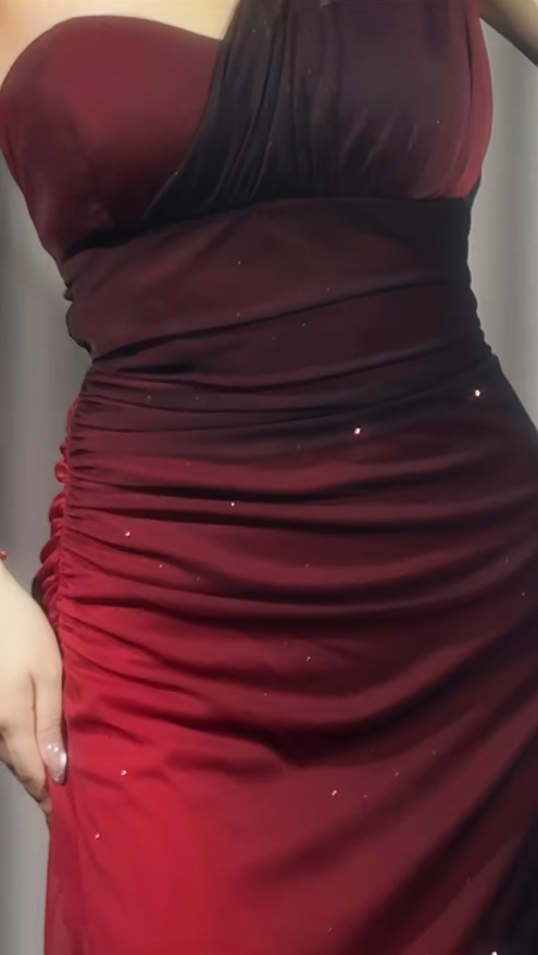 Elegant Sheath One-shoulder Long Evening Dress Glitter Chiffon Burgundy Prom Dress ED07502