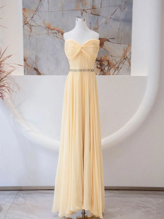 Robe de bal longue en mousseline de soie, coupe trapèze, décolleté en cœur, robe de soirée formelle en mousseline de soie ED0751