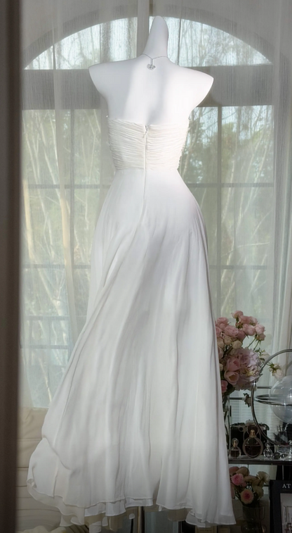 Chic Sheath Strapless Long Evening Dress Chiffon White Prom Dress ED07522