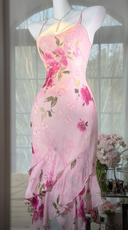 Robe Courte Rose de Bal Bretelles Fines Moulante Fleurie Cocktail Sans Manches Robe Courte Semi-Formelle ED07523