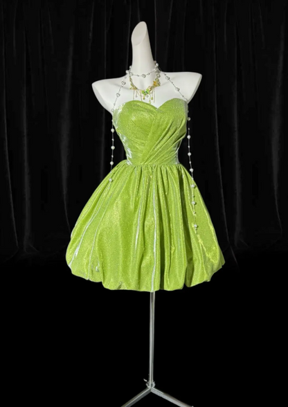 Green Short Prom Dress Sweetheart A-Line Satin Cocktail Dress Sleeveless Short Semi-Formal Dress ED07524
