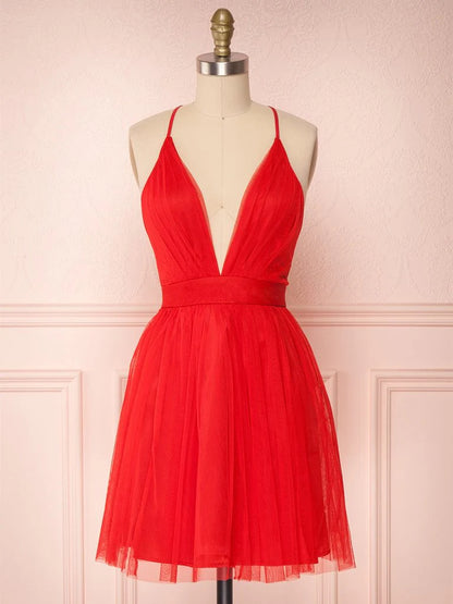 Einfaches schwarzes kurzes Ballkleid mit V-Ausschnitt, schwarzes Homecoming-Kleid ED0753