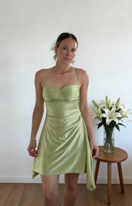 Sage Cocktail Dress Spaghetti Straps Sheath Satin Party Dress ED07552