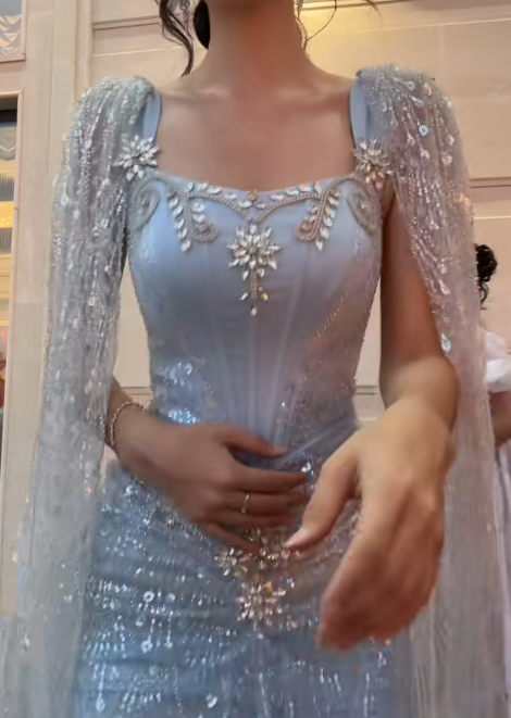 Robe de bal bleu pâle Chic Robe de soirée en tulle Fourreau Col carré Robe longue de soirée ED07565