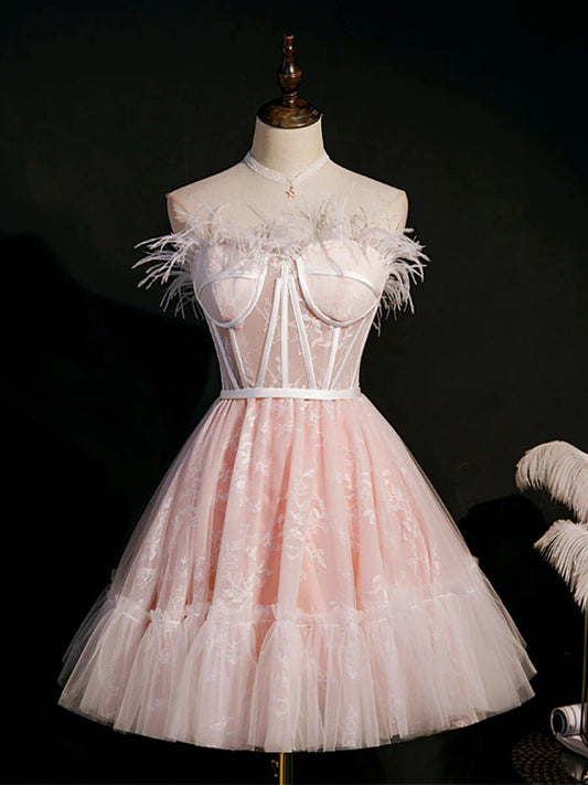 Süßes kurzes Ballkleid aus Tüll mit herzförmigem Ausschnitt, rosa Tüllkleid für die Heimkehr ED0757