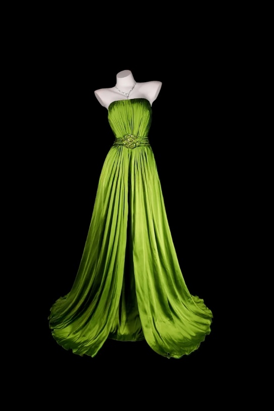 Pretty Green A-Line Wedding Guest Dress Strapless Satin Long Evening Dress ED07588