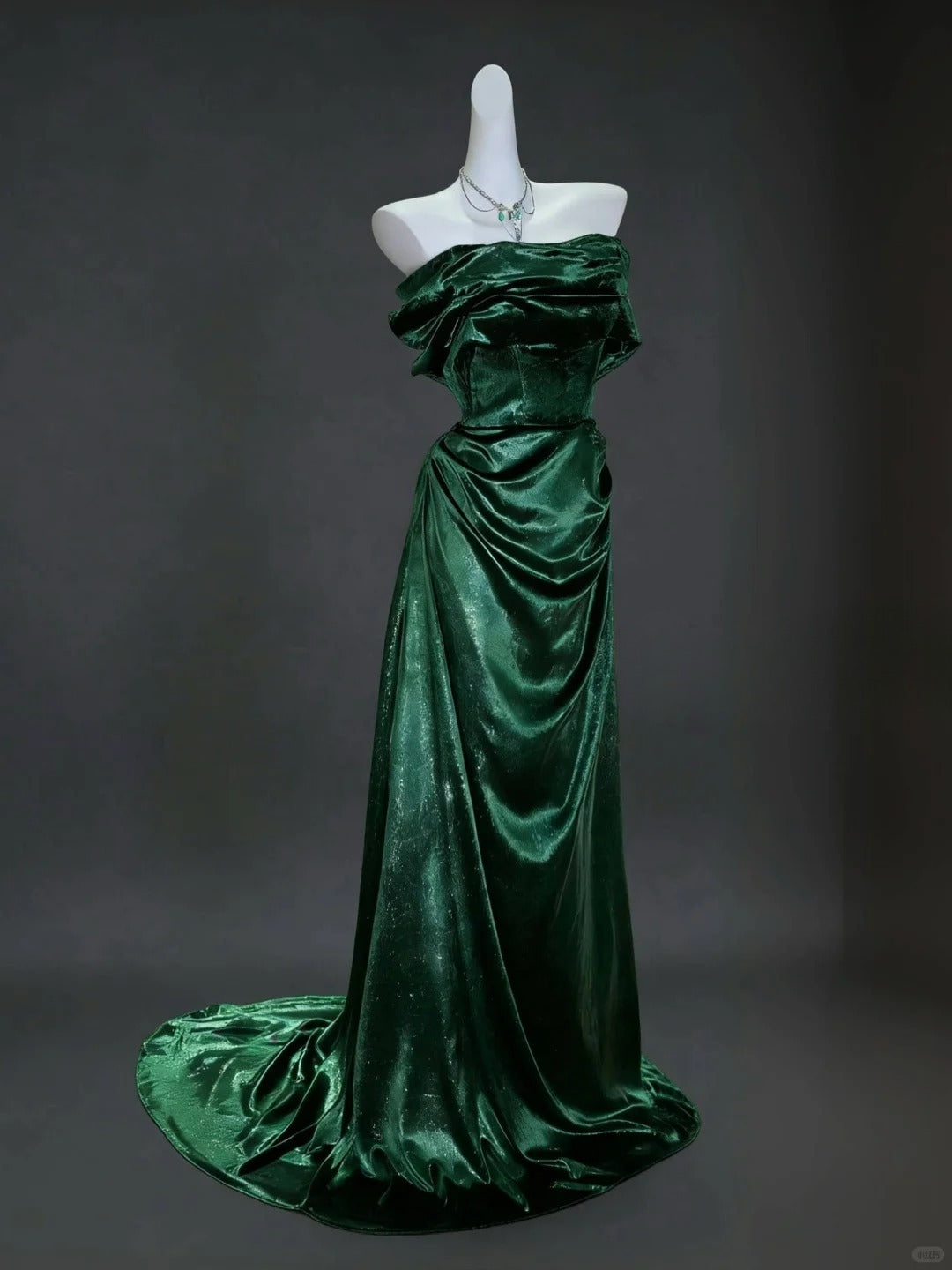 Dark Green Prom Dress Off-shoulder Sheath Satin Long Evening Dress ED07591