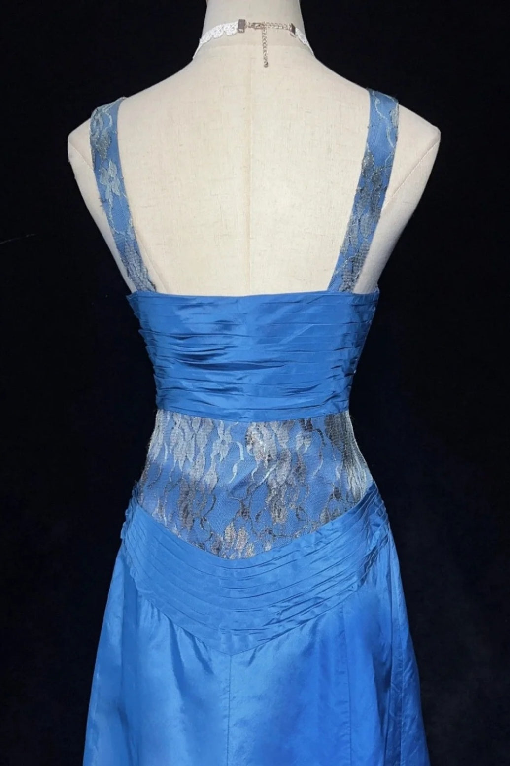 Blue Prom Dress V-neck A-Line Satin Beaded Long Evening Dress ED07595