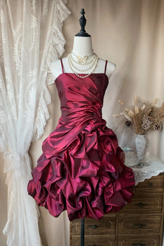 Navy Blue Cocktail Dress A-Line Spaghetti Straps Homecoming Dress Satin Short Prom Dress ED07597