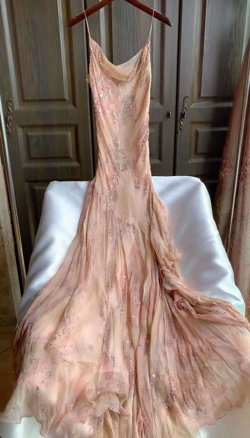 Sheath Beaded Evening Dress Spaghetti Straps Long Prom Dress Chiffon Formal Dress ED07605