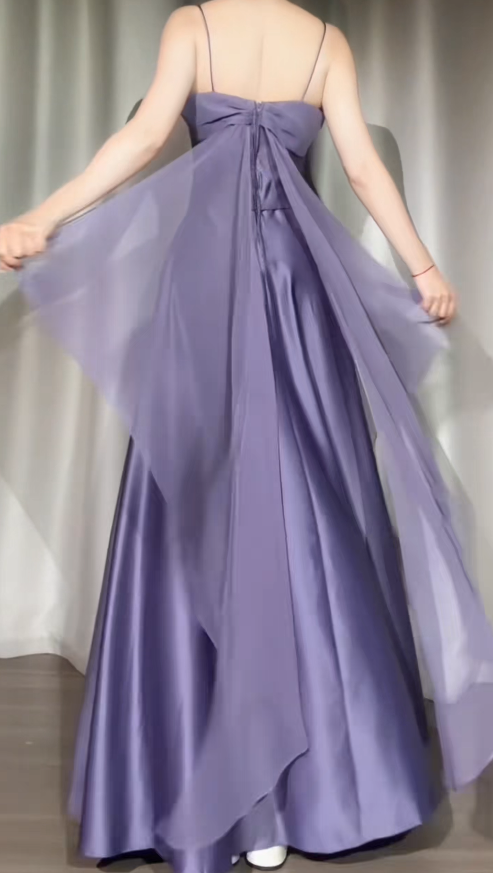 Fourreau Longue Robe de Bal Violette Bretelles Fines Robe de Soirée Satin Robe de Cérémonie ED07608