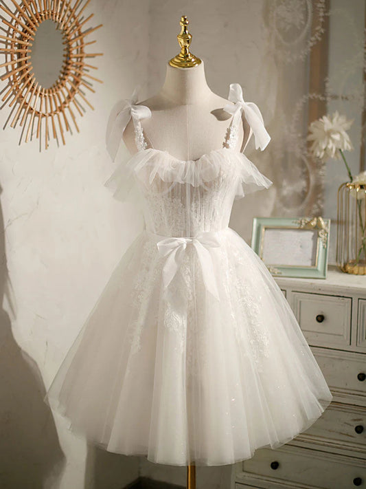 Weißes kurzes Ballkleid aus Tüll mit herzförmigem Ausschnitt, weißes Abendkleid aus Tüll ED0761