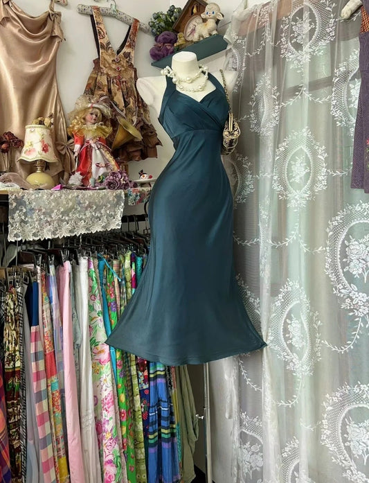 Robe de demoiselle d'honneur sarcelle foncée Fourreau Licou Robe de cocktail en mousseline courte Robe semi-formelle ED07616