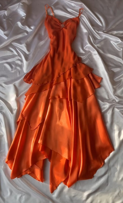 Chic Sheath Brunt Orange Prom Dress Spaghetti Straps Chiffon Long Evening Dress ED07616