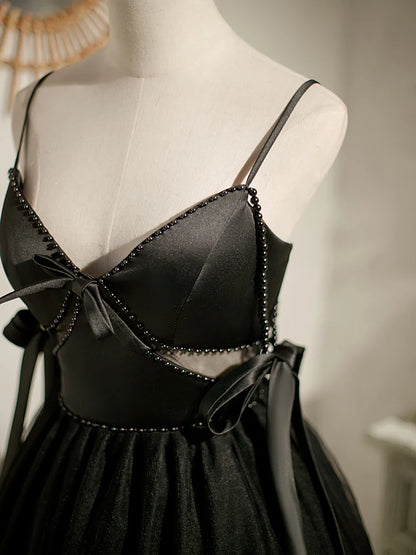Schwarzes A-Linien-Tüll-Kurzballkleid, schwarzes Homecoming-Kleid ED0762
